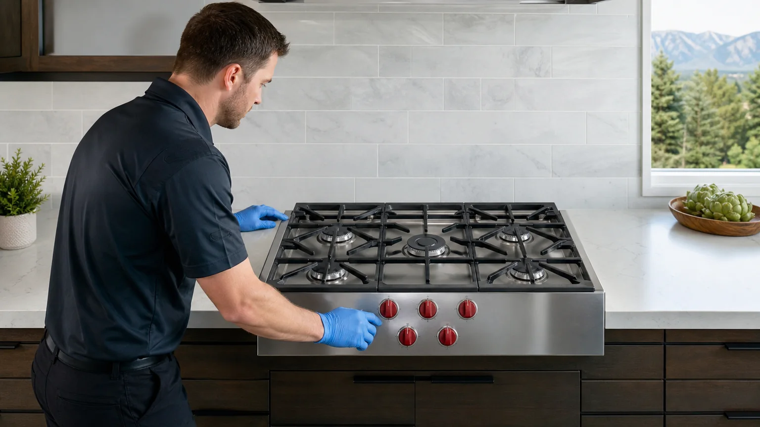 Built-in cooktop prepared for a professional diagnostic visit
