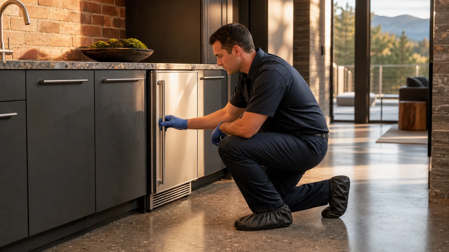Undercounter ice maker prepared for a professional diagnostic visit