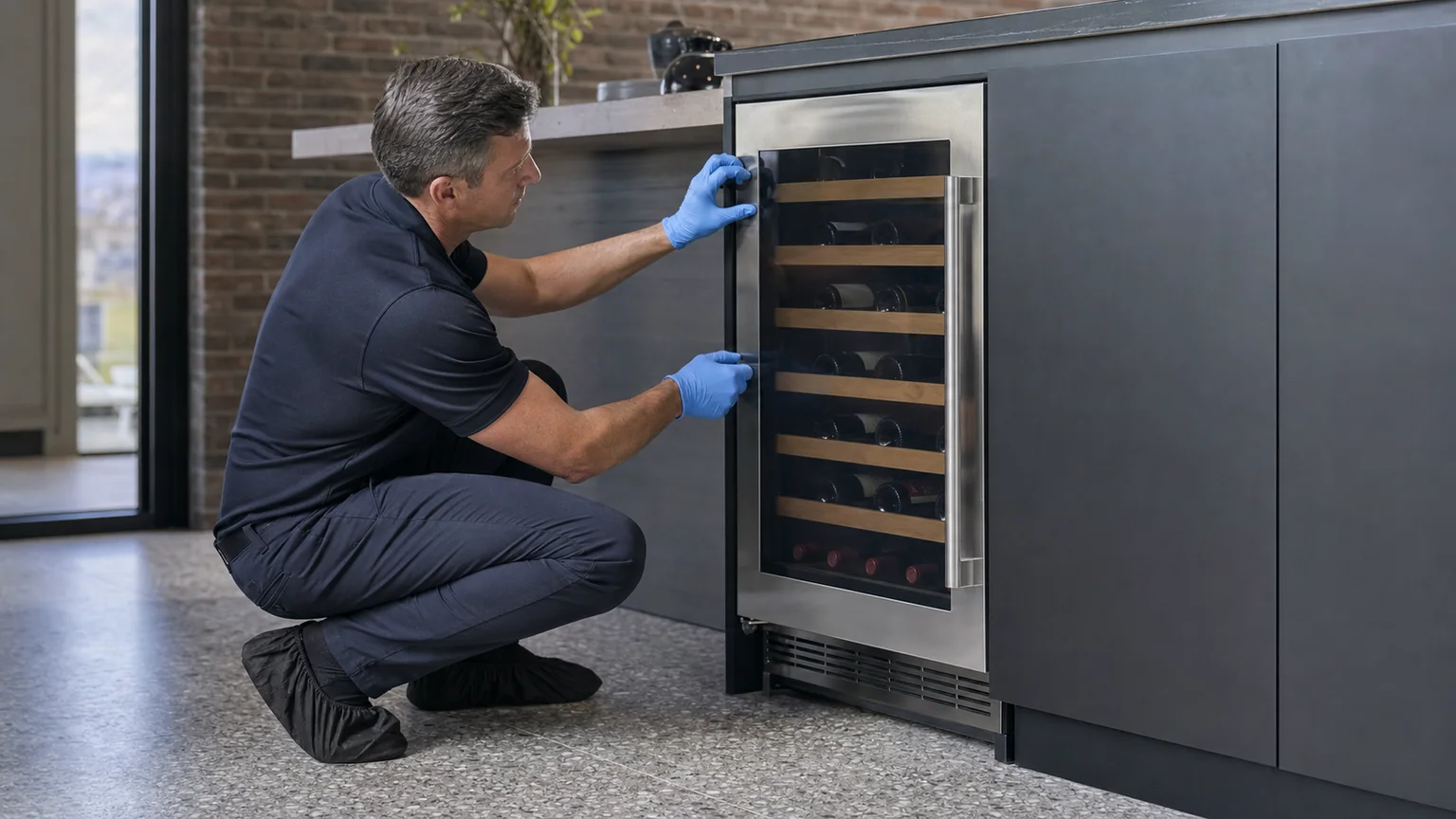 Built-in wine cooler prepared for a professional diagnostic visit